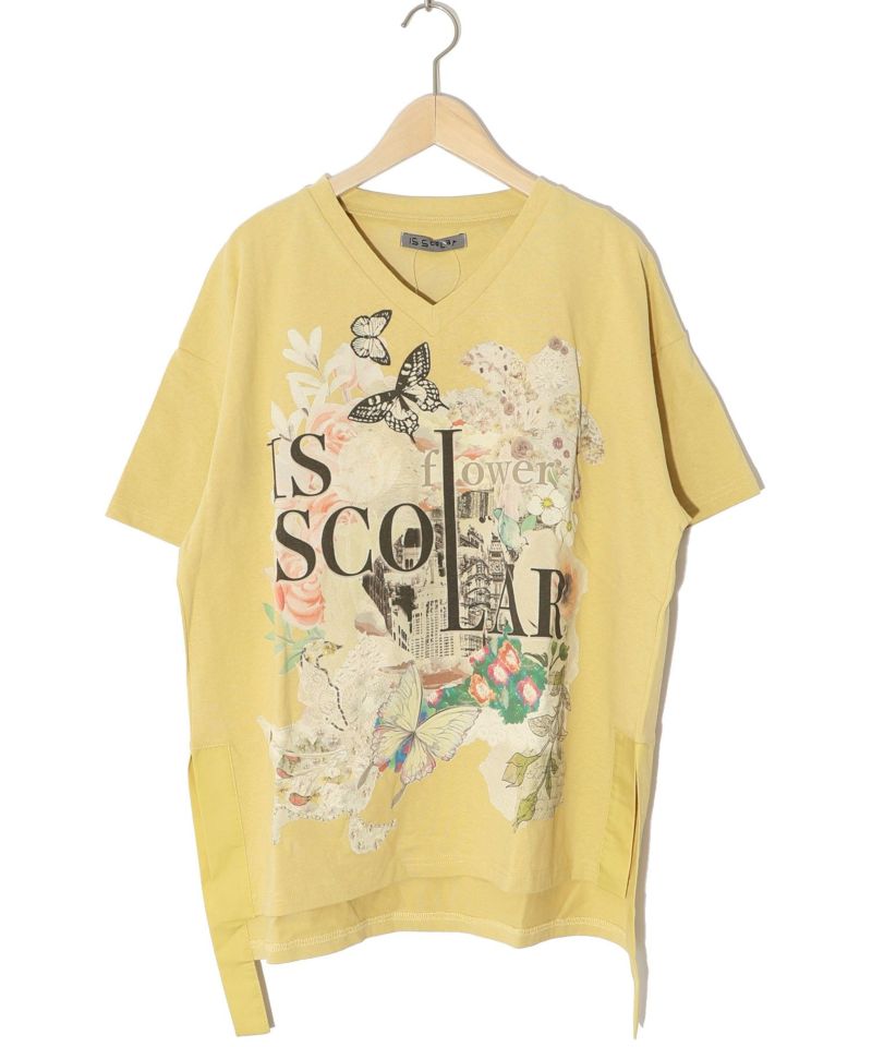 ロゴ花刺繍 スリット入りTシャツ-13