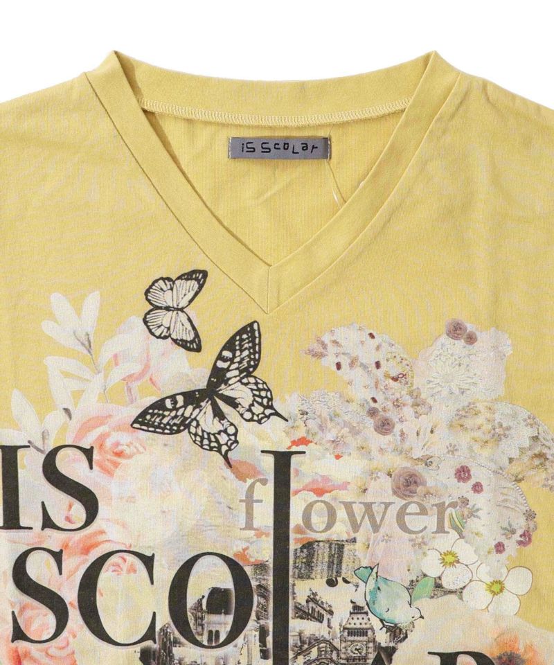 ロゴ花刺繍 スリット入りTシャツ-15