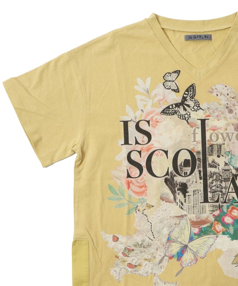 552225：ロゴ花蝶柄 スリット入りTシャツの通販-ScoLar