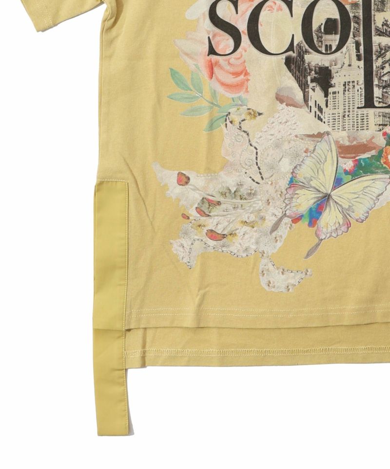 552225：ロゴ花蝶柄 スリット入りTシャツの通販-ScoLar