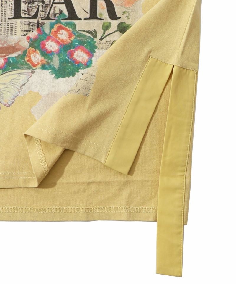 ロゴ花刺繍 スリット入りTシャツ-18