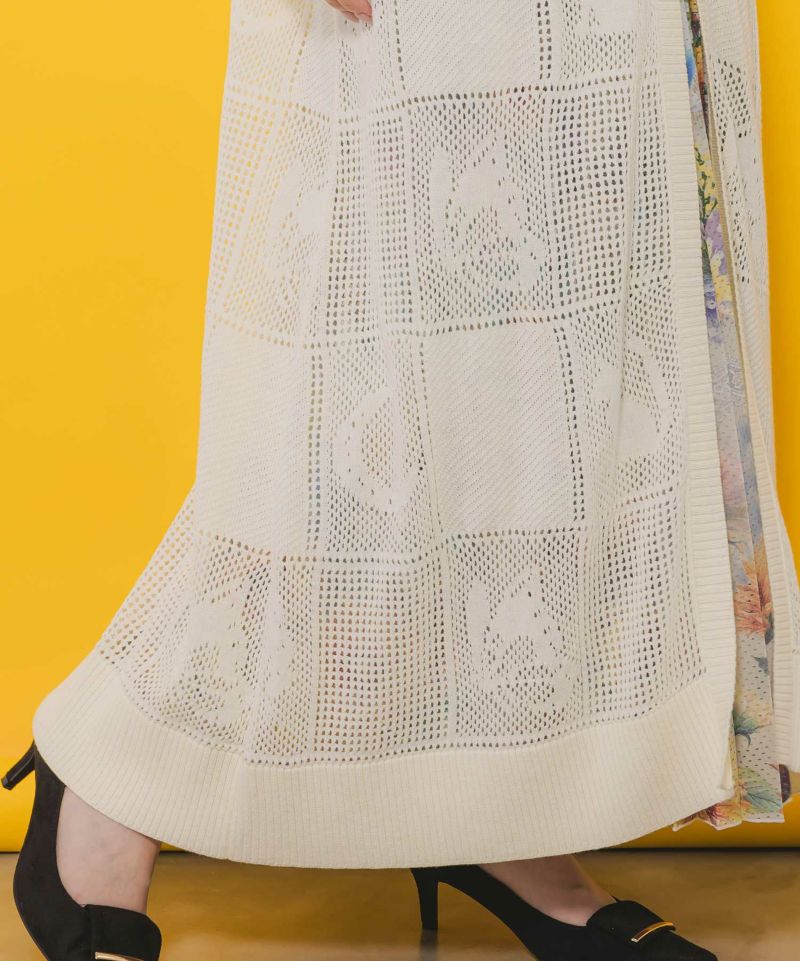 透かし編みニットロングベスト-7