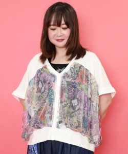 152671：花アニマル柄 チュール重ねカーディガンの通販-ScoLar