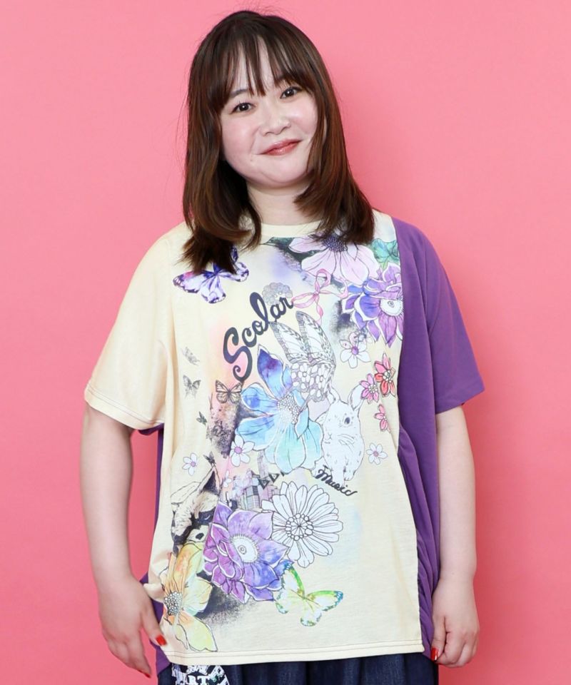 ScoLar】ウサギと花 チュニック ・花柄かすれプリント 二点