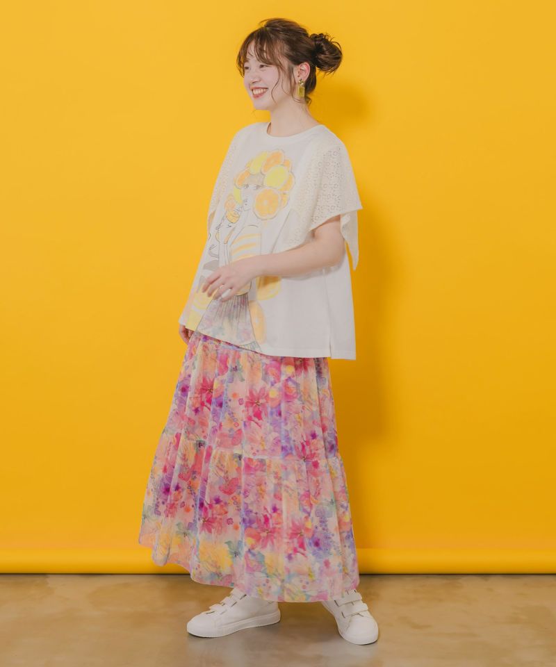 オレンジスカラーちゃん 柄レース袖Tシャツ-2