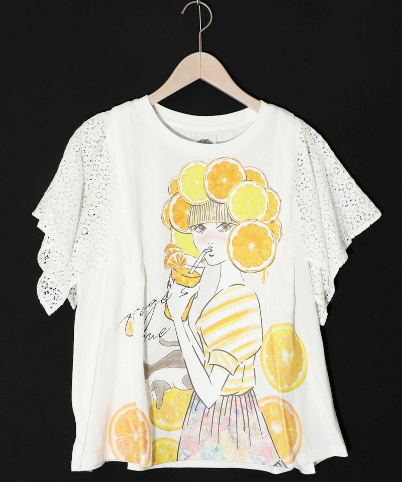 オレンジスカラーちゃん 柄レース袖Tシャツ-9