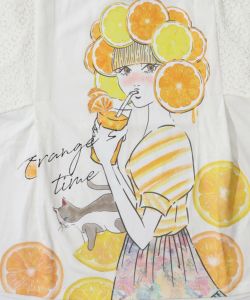オレンジスカラーちゃん 柄レース袖Tシャツ-10