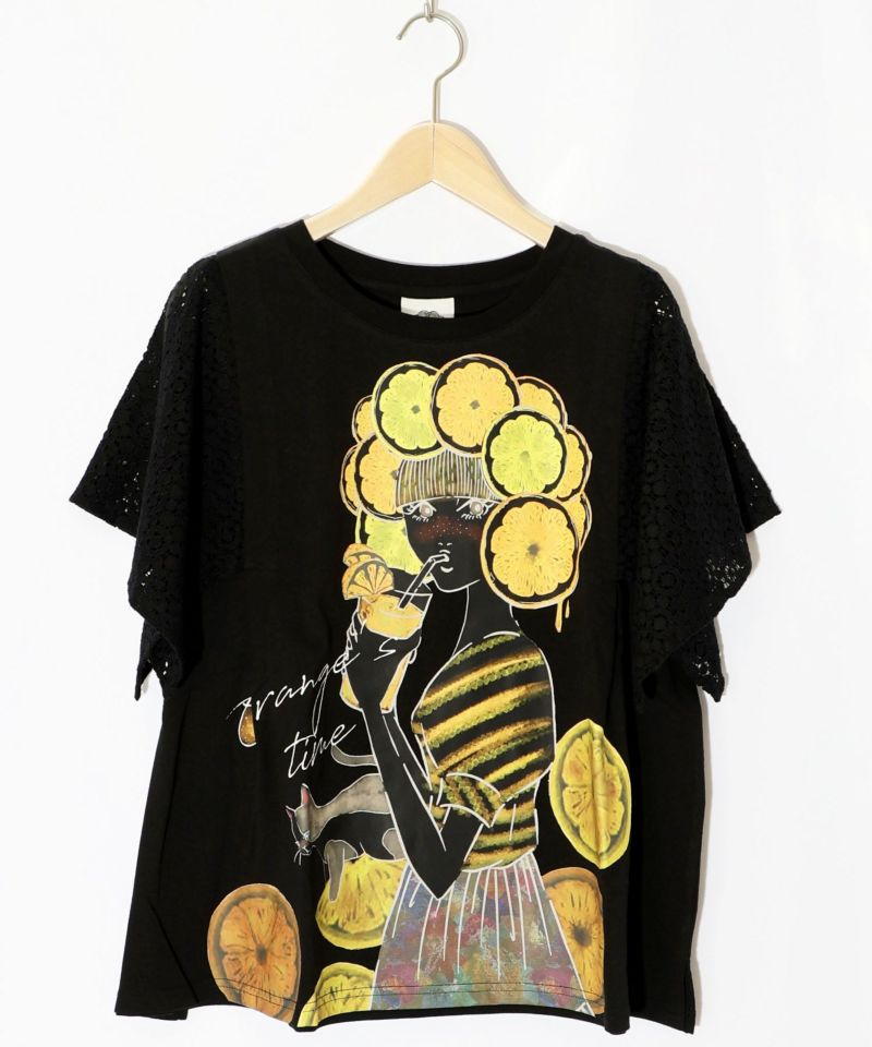 オレンジスカラーちゃん 柄レース袖Tシャツ-11