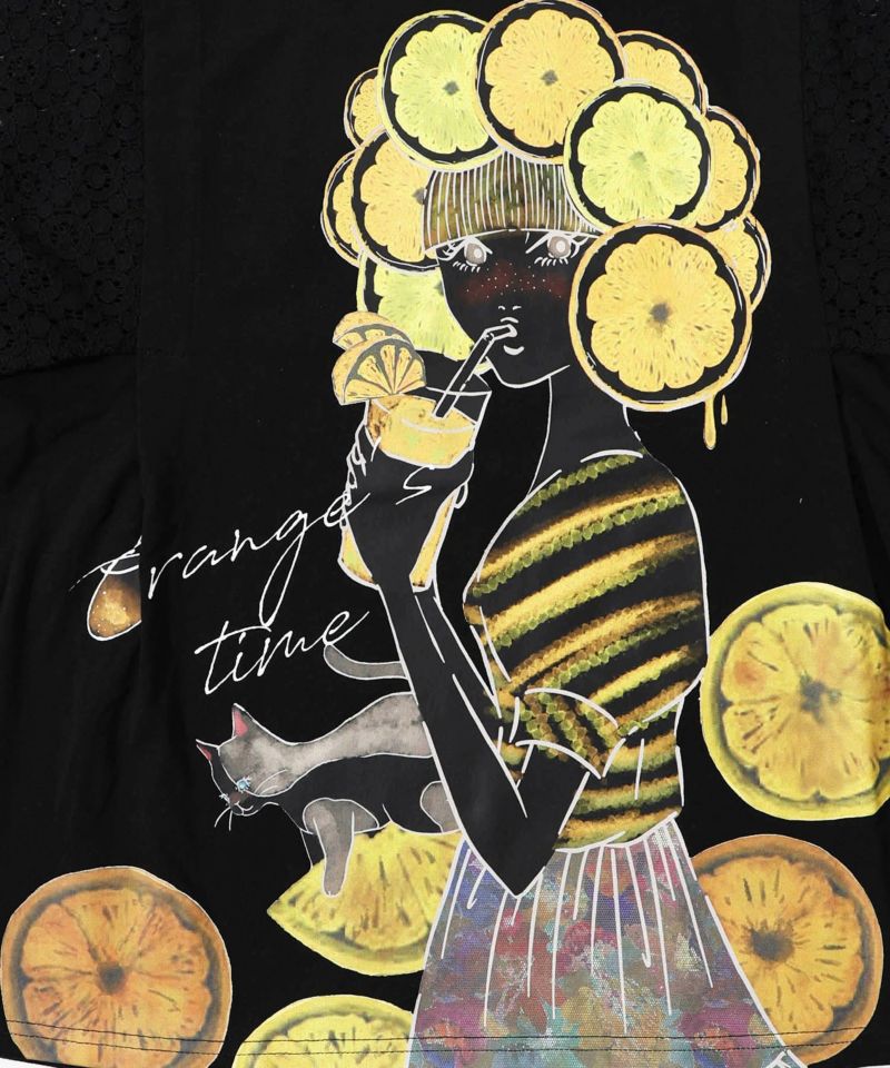 オレンジスカラーちゃん 柄レース袖Tシャツ-12