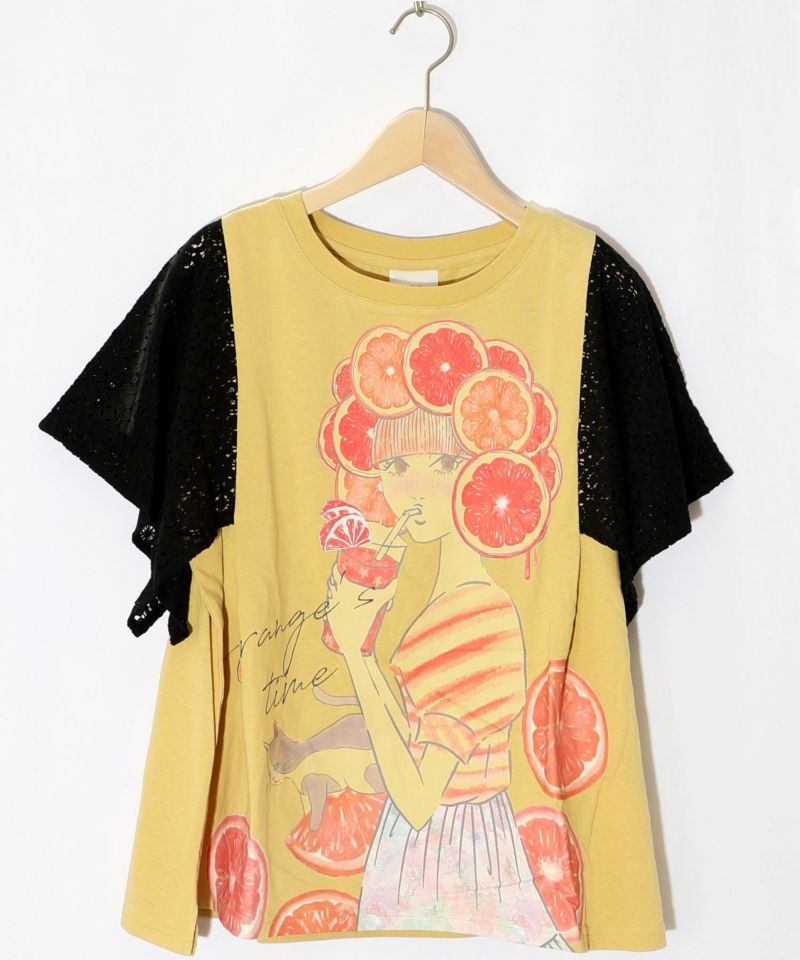 オレンジスカラーちゃん 柄レース袖Tシャツ-13