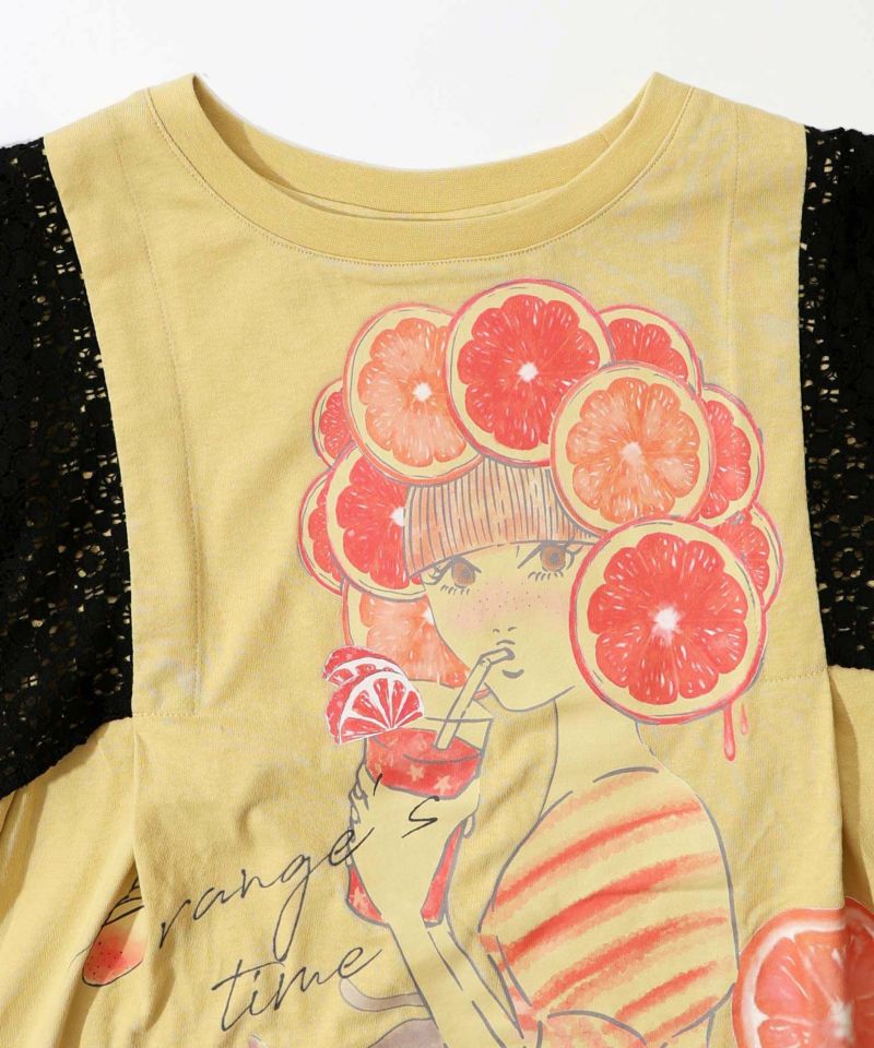 オレンジスカラーちゃん 柄レース袖Tシャツ-15