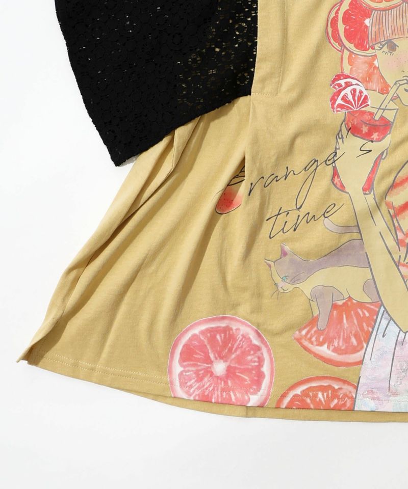 オレンジスカラーちゃん 柄レース袖Tシャツ-17