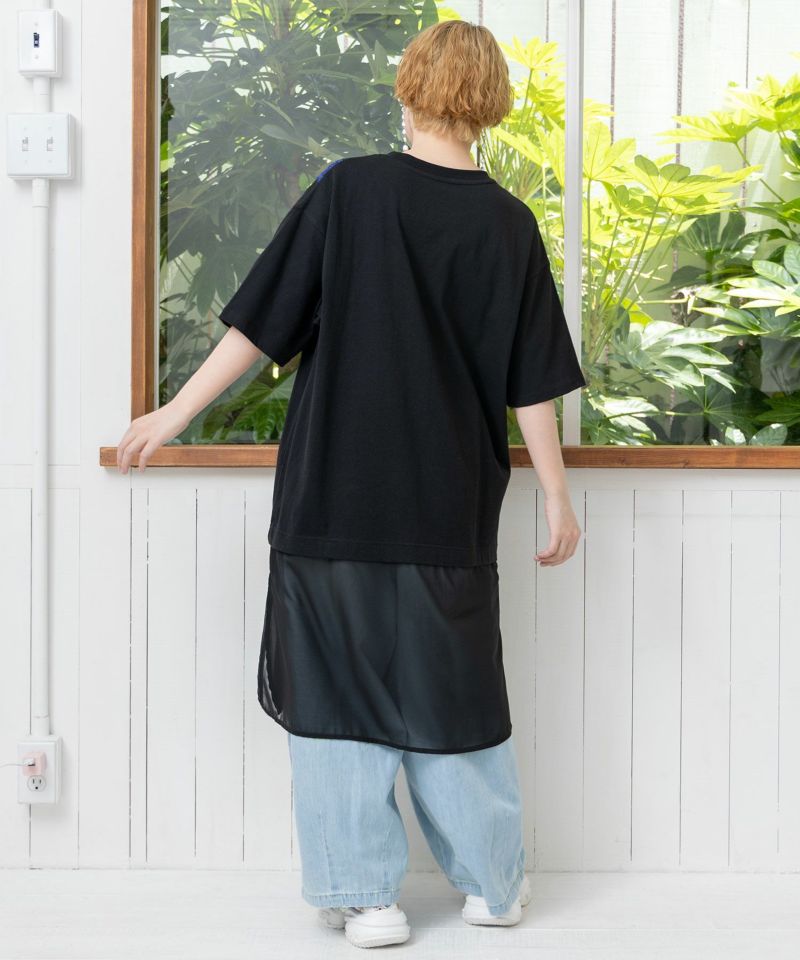 スカラーキノコ柄 レース×シフォン切替ワンピース-5