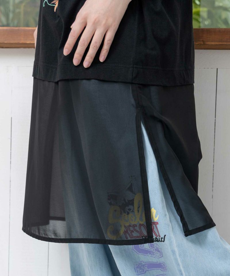 スカラーキノコ柄 レース×シフォン切替ワンピース-8