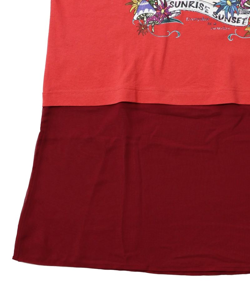 スカラーキノコ柄 レース×シフォン切替ワンピース-18