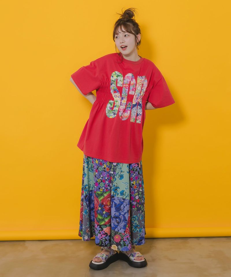 SCRロゴ花柄 シャーリングTシャツ-2