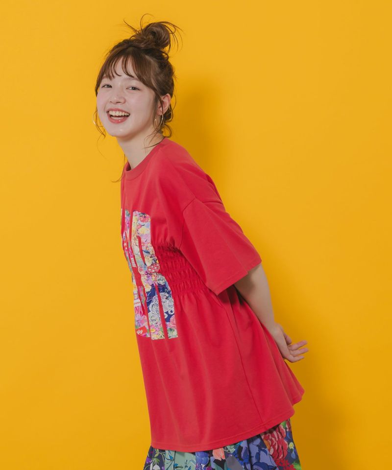 SCRロゴ花柄 シャーリングTシャツ-3