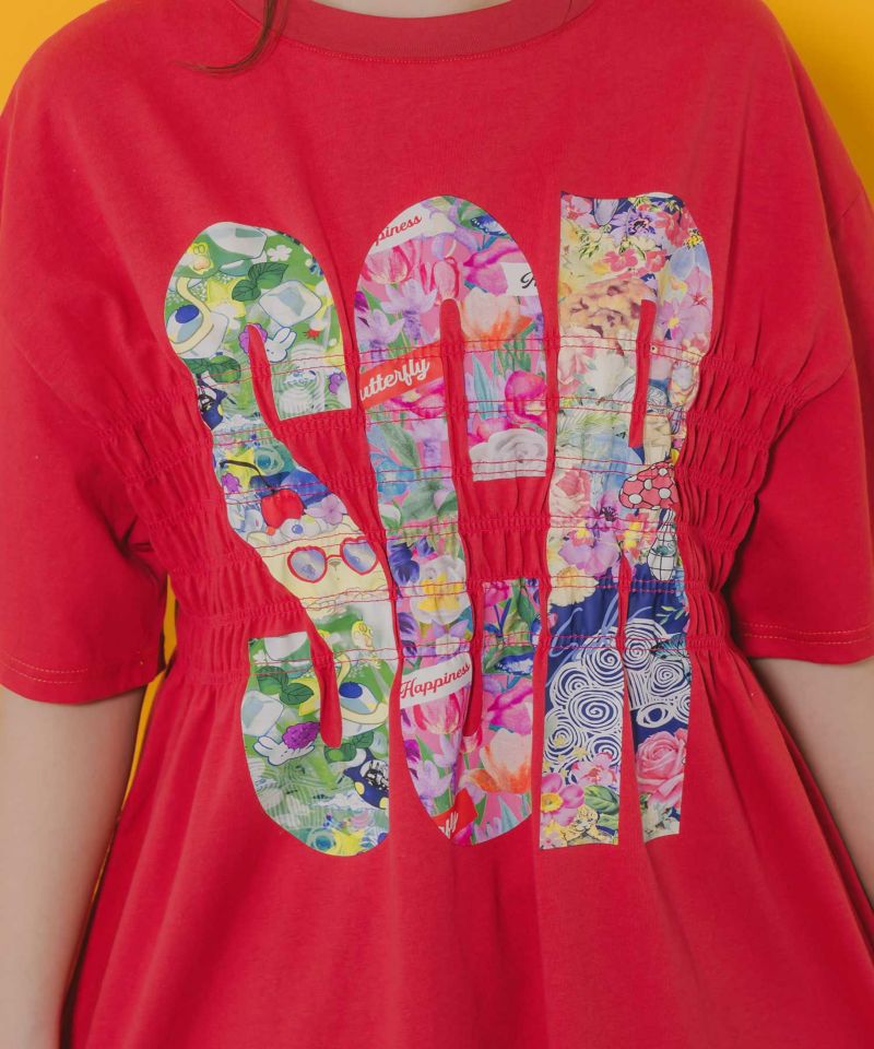 SCRロゴ花柄 シャーリングTシャツ-6
