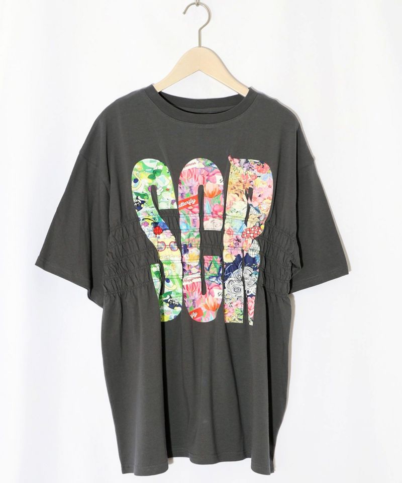 SCRロゴ花柄 シャーリングTシャツ-7