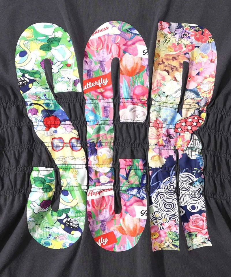 SCRロゴ花柄 シャーリングTシャツ-9