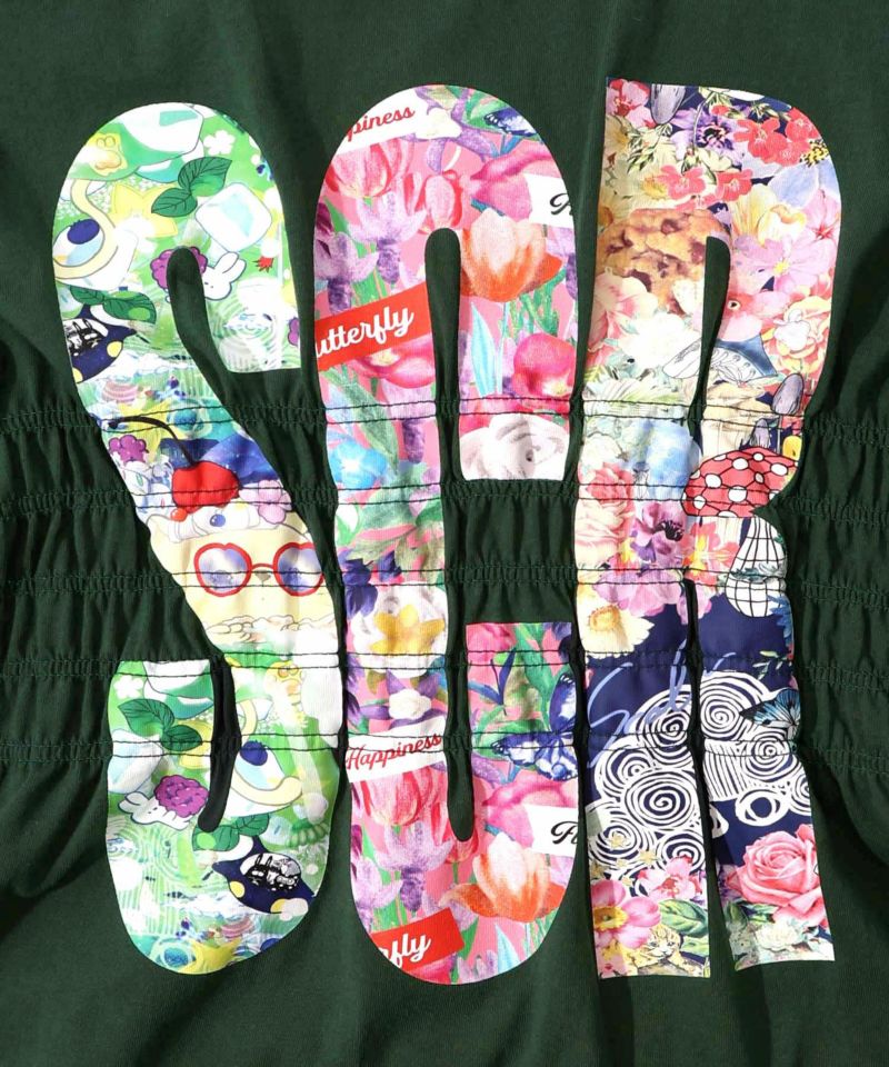 SCRロゴ花柄 シャーリングTシャツ-15