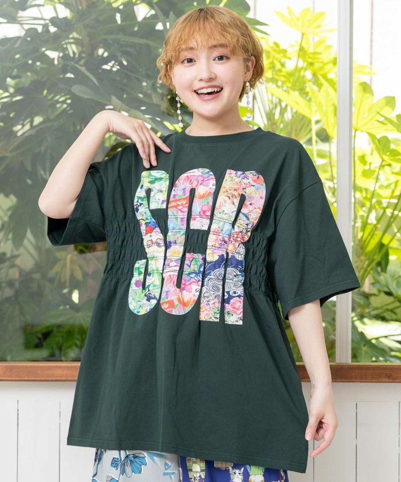 SCRロゴ花柄 シャーリングTシャツ-16