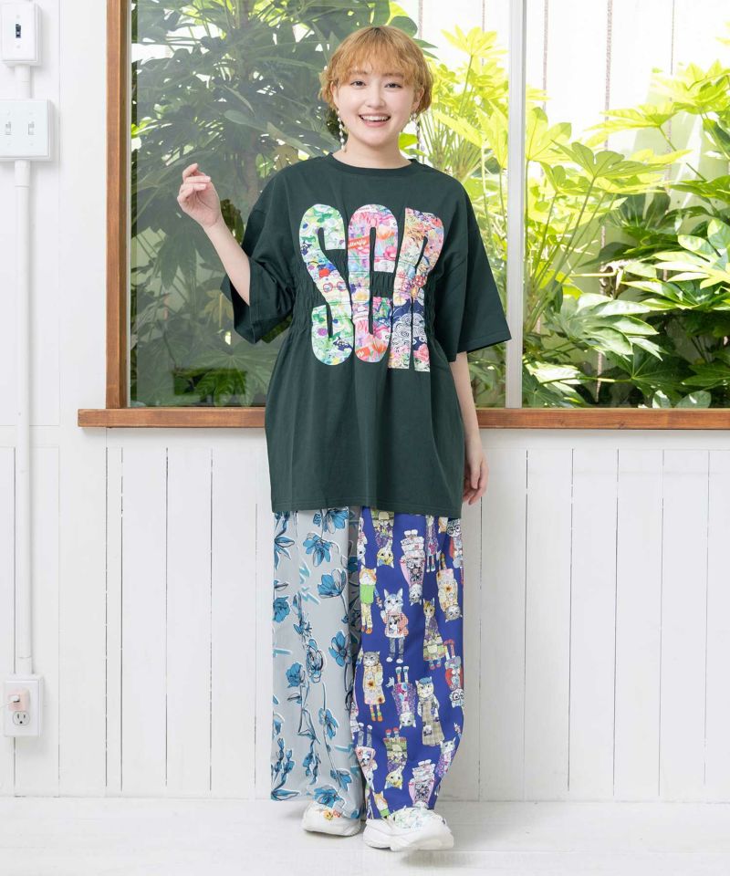 SCRロゴ花柄 シャーリングTシャツ-17