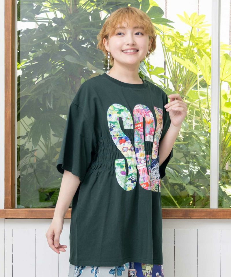 SCRロゴ花柄 シャーリングTシャツ-18