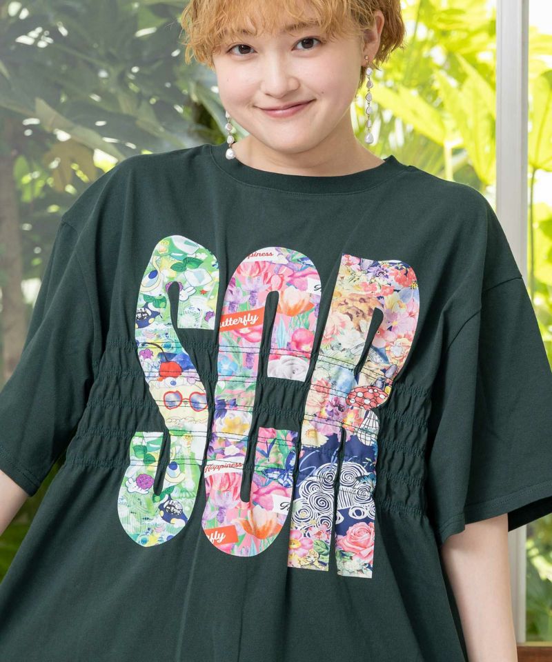 SCRロゴ花柄 シャーリングTシャツ-22