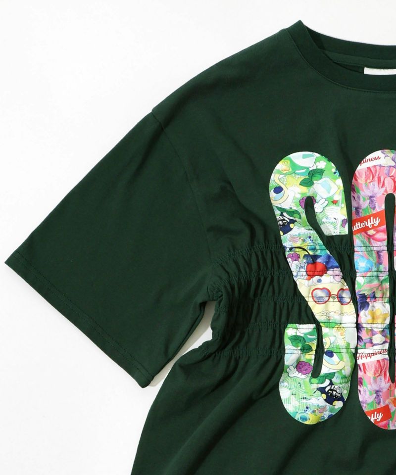 SCRロゴ花柄 シャーリングTシャツ-24