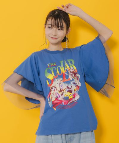 152664：ネコ×ロック柄 メッシュ切替Tシャツの通販-ScoLar
