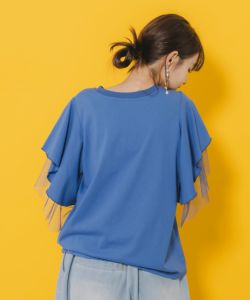 ミカーレミカーレ メッシュカットソー 152664：ネコ×ロック柄 メッシュ切替Tシャツの通販-ScoLar