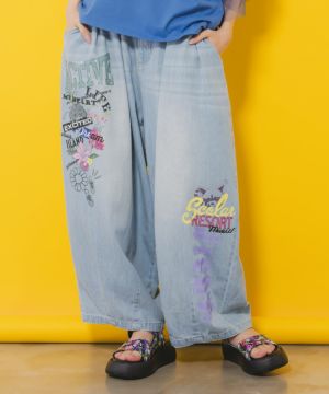 ツイルorデニム スカラープリントパンツ-1