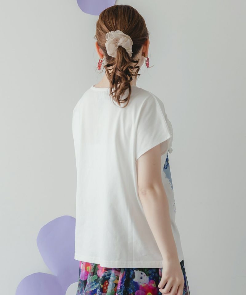 ネコ花柄レーステープTシャツ-4