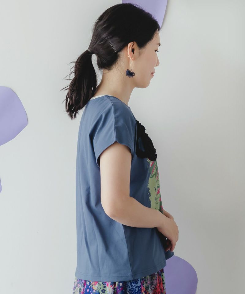 ネコ花柄レーステープTシャツ-13
