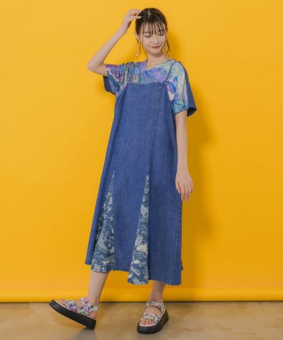 152677：アニマル海柄 切替デニムキャミワンピースの通販-ScoLar