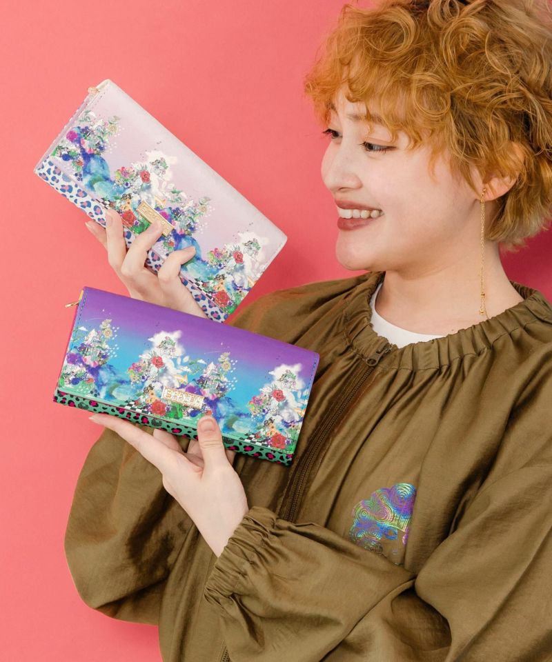 花蝶柄×ヒョウ柄 かぶせ付長財布-1