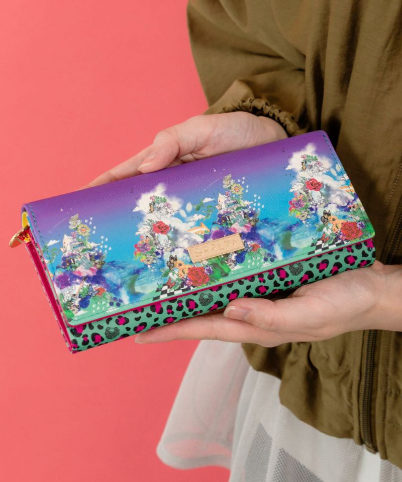 花蝶柄×ヒョウ柄 かぶせ付長財布-3