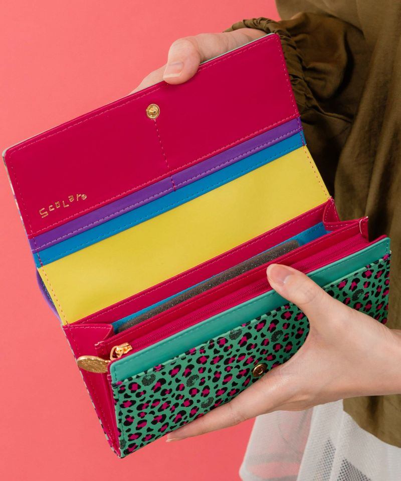 ヒョウ柄 長財布 赤ストライプ　美品 財布 長財布 メンズ レディース 本革 ラウンドファスナー サイフ
