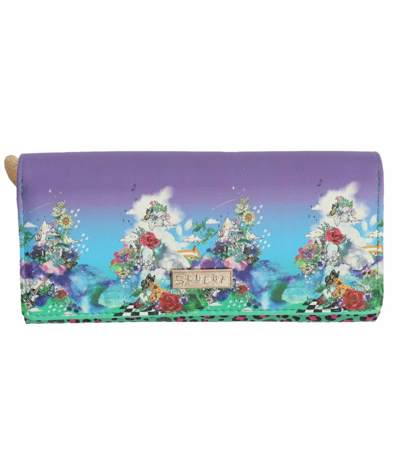 花蝶柄×ヒョウ柄 かぶせ付長財布-q10