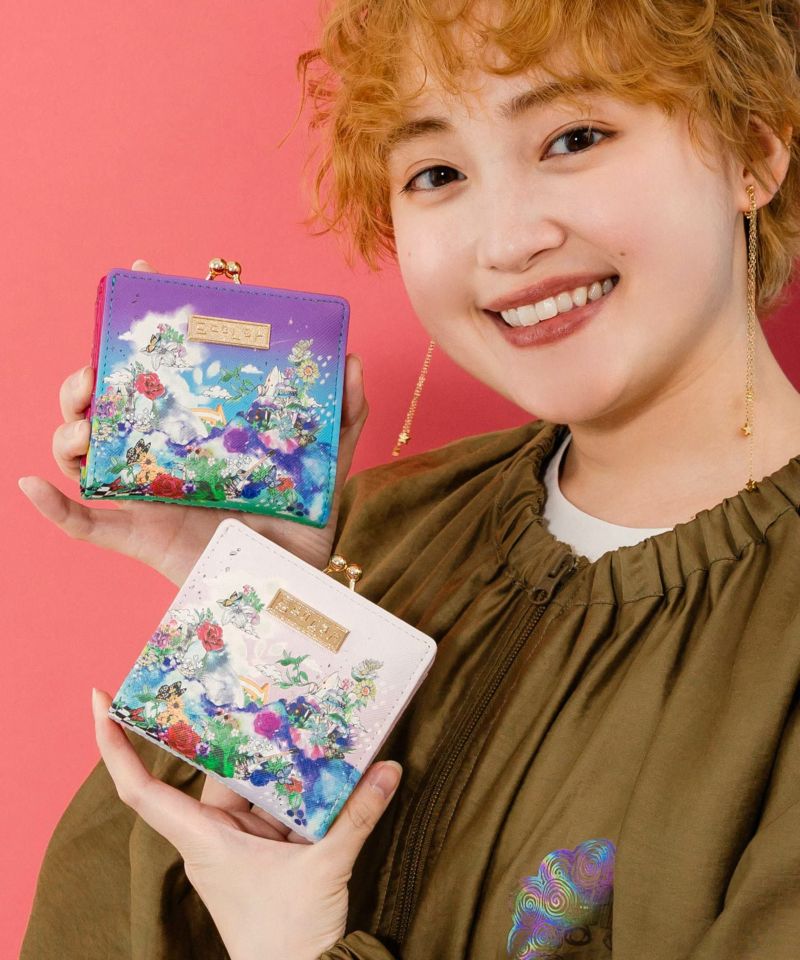 花蝶柄×ヒョウ柄 二つ折り口金財布-1