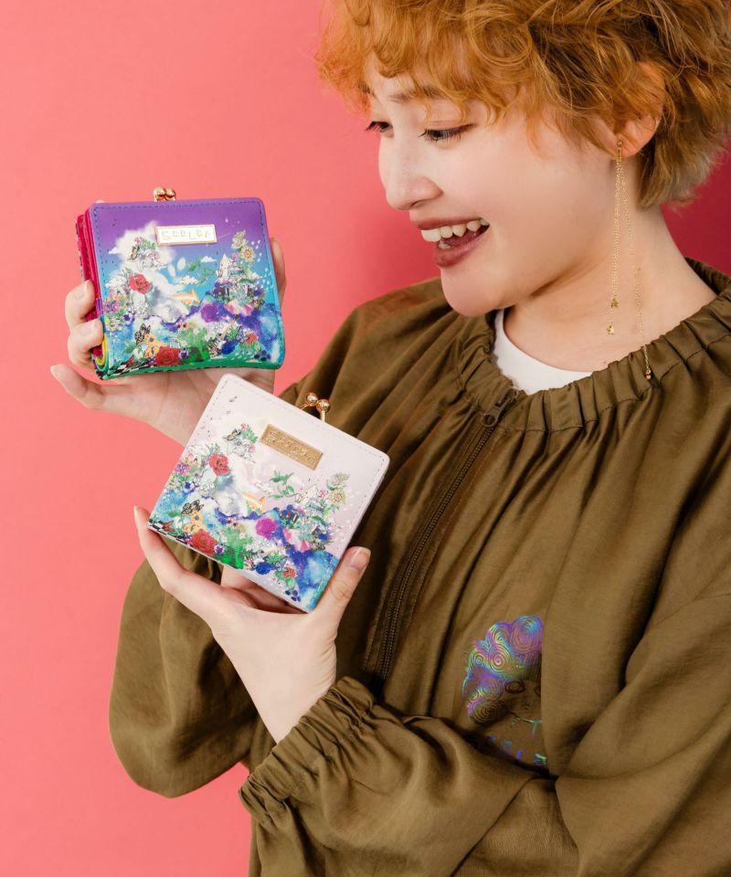 花蝶柄×ヒョウ柄 二つ折り口金財布-2