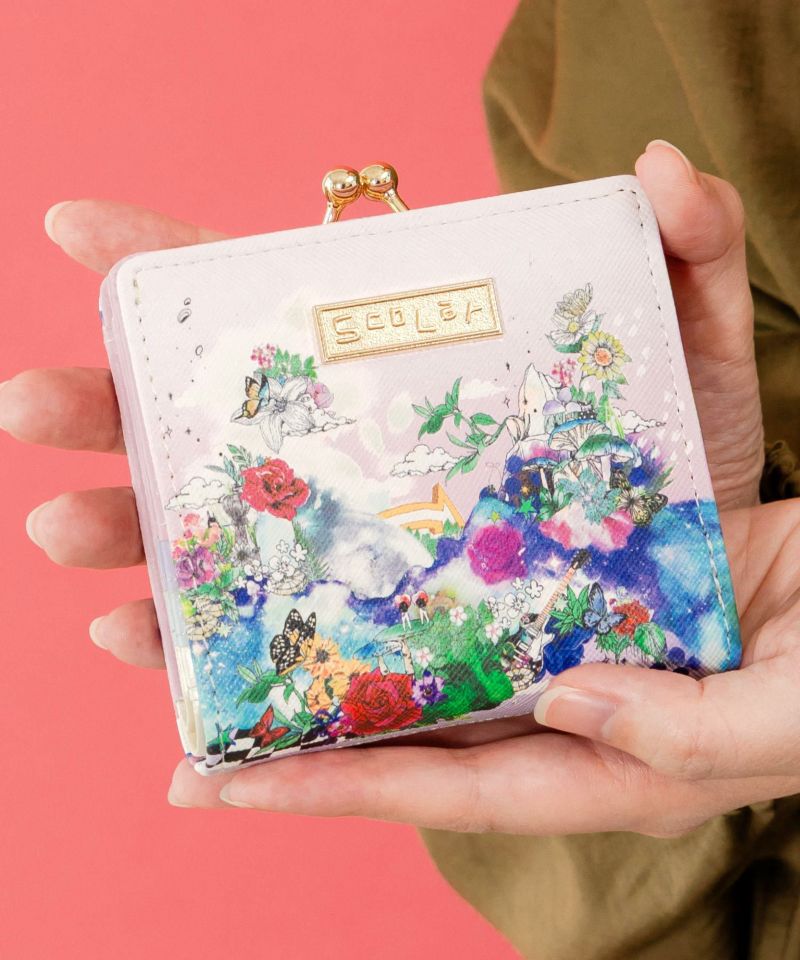 花蝶柄×ヒョウ柄 二つ折り口金財布-3