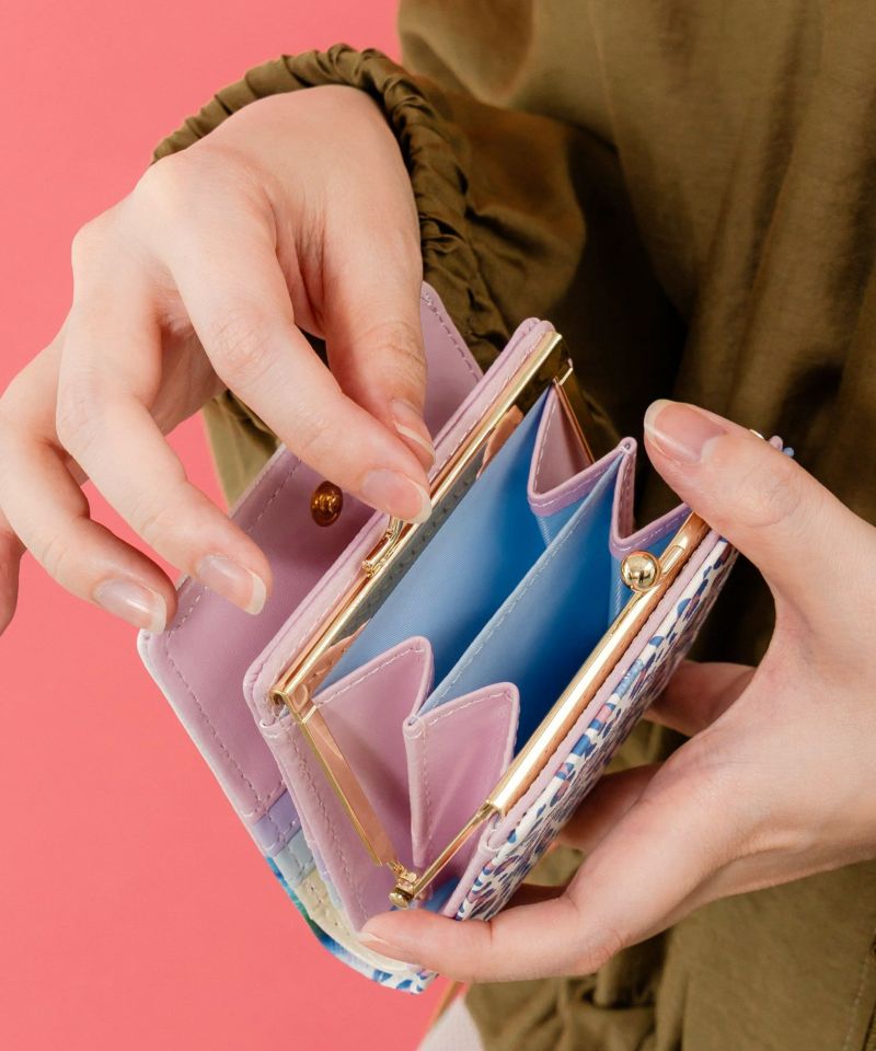 花蝶柄×ヒョウ柄 二つ折り口金財布-5