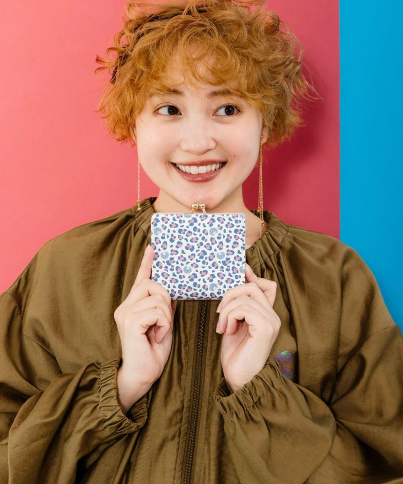 花蝶柄×ヒョウ柄 二つ折り口金財布-6