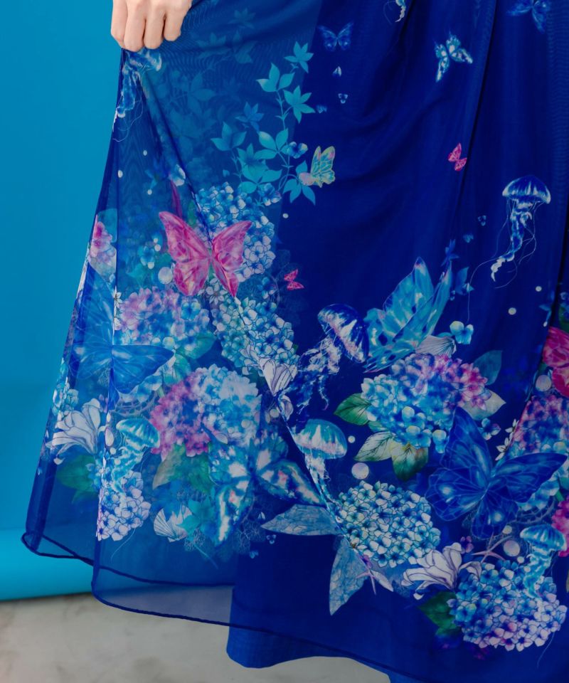 海の中のアジサイ柄 リバーシブルスカート-5