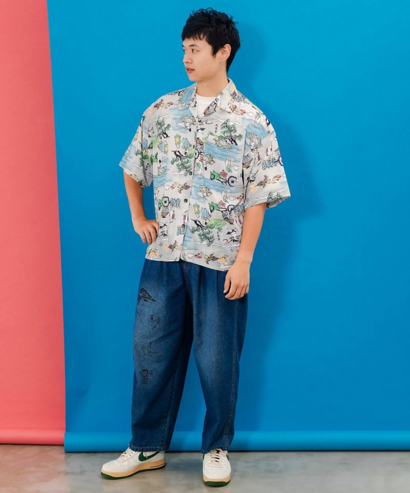 百鬼夜行orパッチワーク風 2柄展開シアーシャツ-2