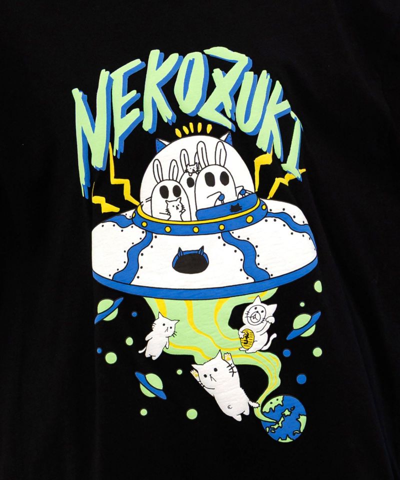 ネコ好きおばけうさぎUFO柄Tシャツ-7
