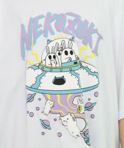 ネコ好きおばけうさぎUFO柄Tシャツ-11