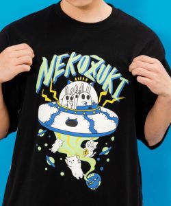 ネコ好きおばけうさぎUFO柄Tシャツ-14